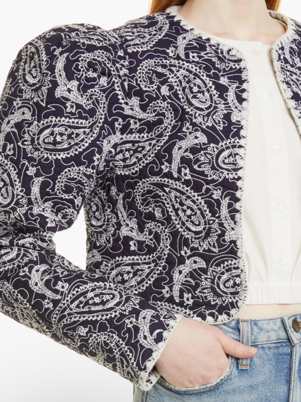 Sea New York Theodora Navy and White Paisley Cropped Jacket - Picture 8 of 9